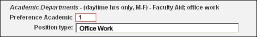 Example of choosing a work study area preference and work type.