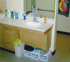 The sink allows for easy wheelchair access.