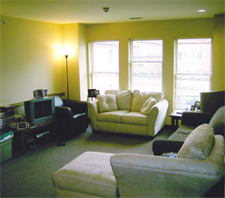 A view of the livingroom from the kitchen.